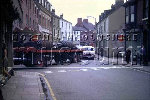 Lower part of the High Street, Scunthorpe, looking east in August 1968. 	