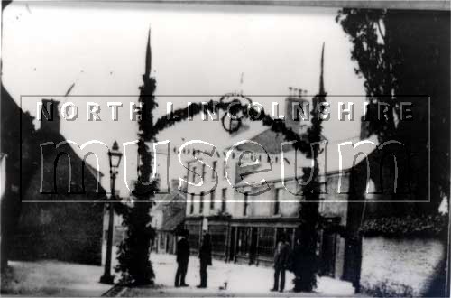 Triumphal arch in Queen Street, Winterton, erected for the Diamond Jubilee of Queen Victoria's reign in 1897. 	