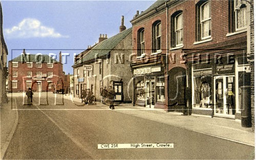 High Street, Crowle, looking north towards the Market Place and the Cross Keys Hotel, c.1960's 	