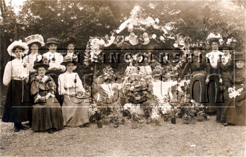 Potted plant stall, St. Lawrence's parish Church garden party , in the grounds of Frodingham Vicarage, Scunthorpe, c.1907 	