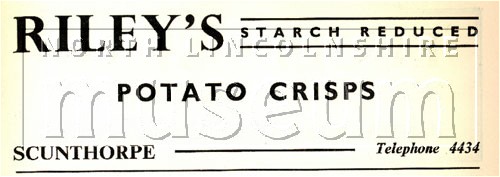 Advertisement for Riley's Potato Crisps, Colin Road, Scunthorpe, in 1961 	