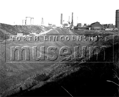 Santon Mining Company record photograph, Mine Entry Area looking North West, distant view showing explosives magazines, 17 October 1952 	