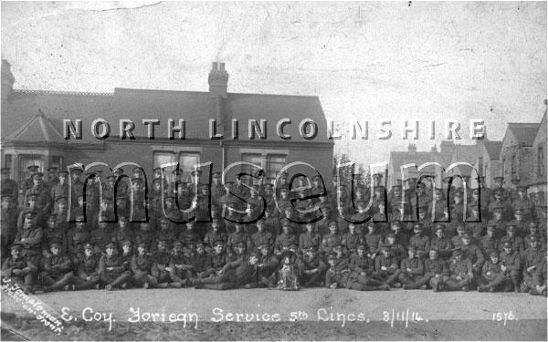 E. Company, Foreign Services, of the 5th Battalion of the Lincolnshire Regiment, including men from Barton-upon-Humber, taken on 5 November 1914 	