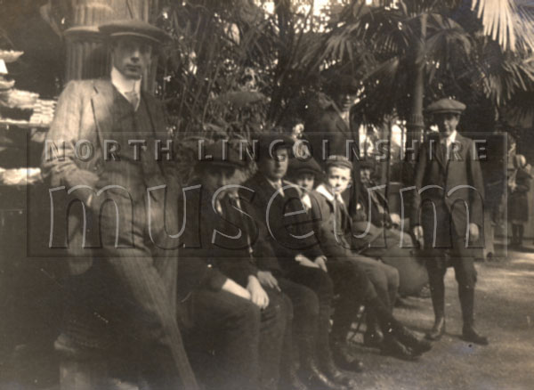 Group of boys and young men wearing their 'Sunday best' clothes including Mr A. Marson of 2 Lindsey Street, New Frodingham, Scunthorpe, c.1920