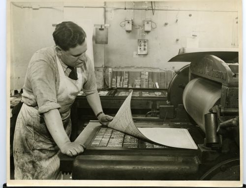 Cliff Padley at Caldicott Printers on Manley Street in Scunthorpe, 1956-1964.